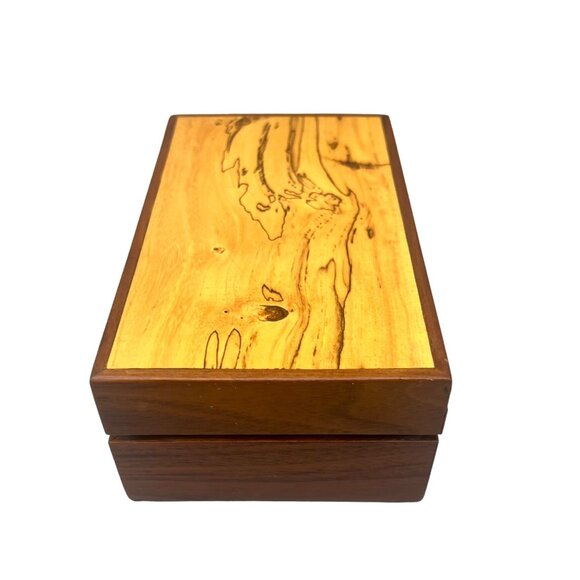 Handcrafted Wooden Jewelry Box With Spalted Maple Lid R Wilson 2000 7.5 x 4.25" - Picture 3 of 13